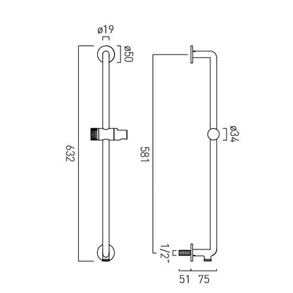 Vado Safari Leverless Slim Slide Rail with Integrated Outlet + Hose - No Handset Included