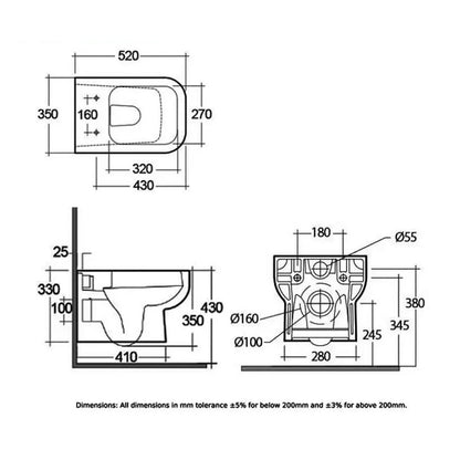 RAK SE13AWHA Series 600 Rimless Wall Hung WC Pan With Hidden Fixations And Urea Soft Close Seat
