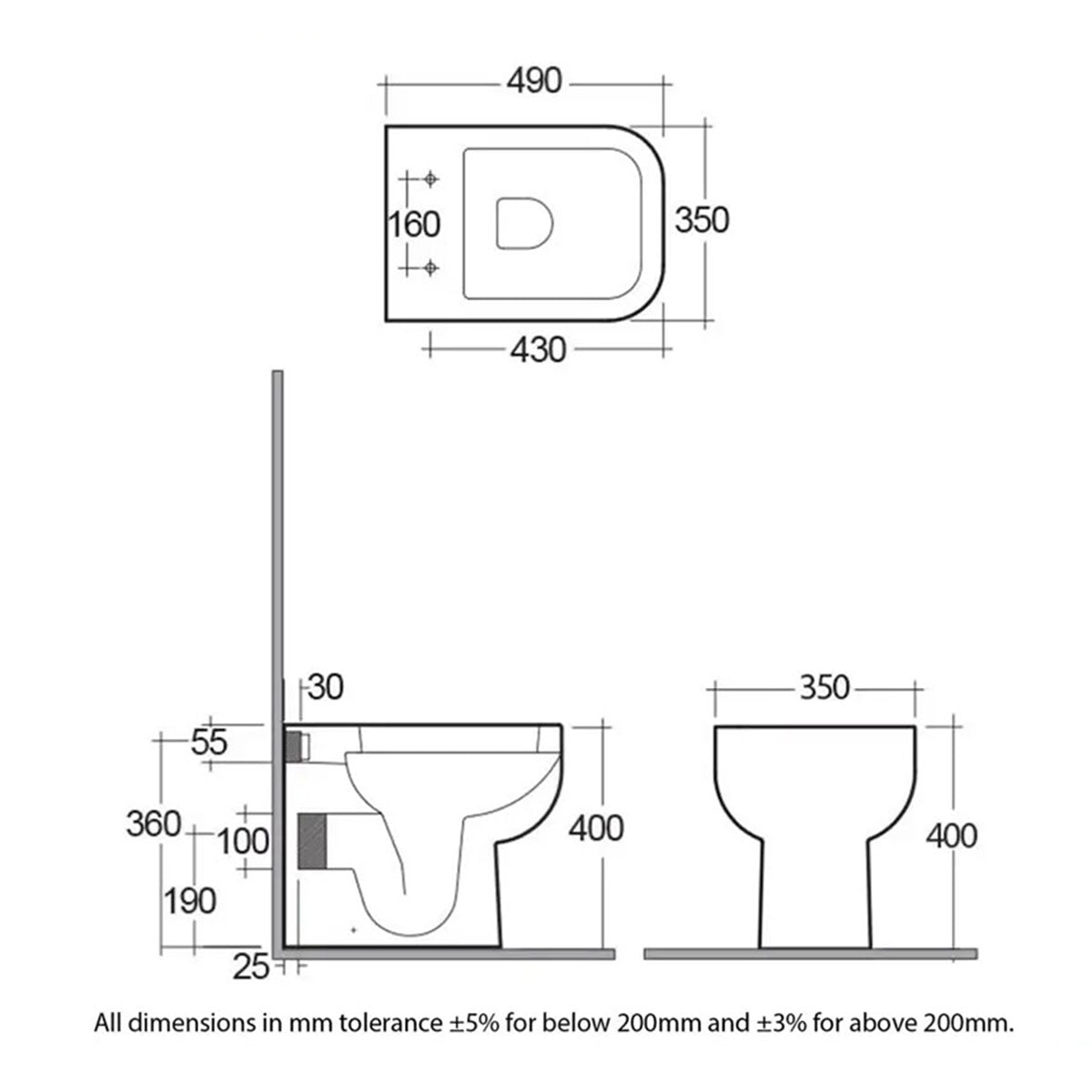 RAK SE16AWHA Series 600 White Back-To-Wall WC Pan With Soft Close Seat