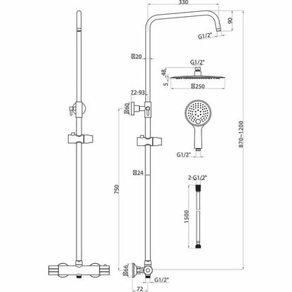 Luxe81 Messi Cool Touch Bar Valve Twin Head Shower Set