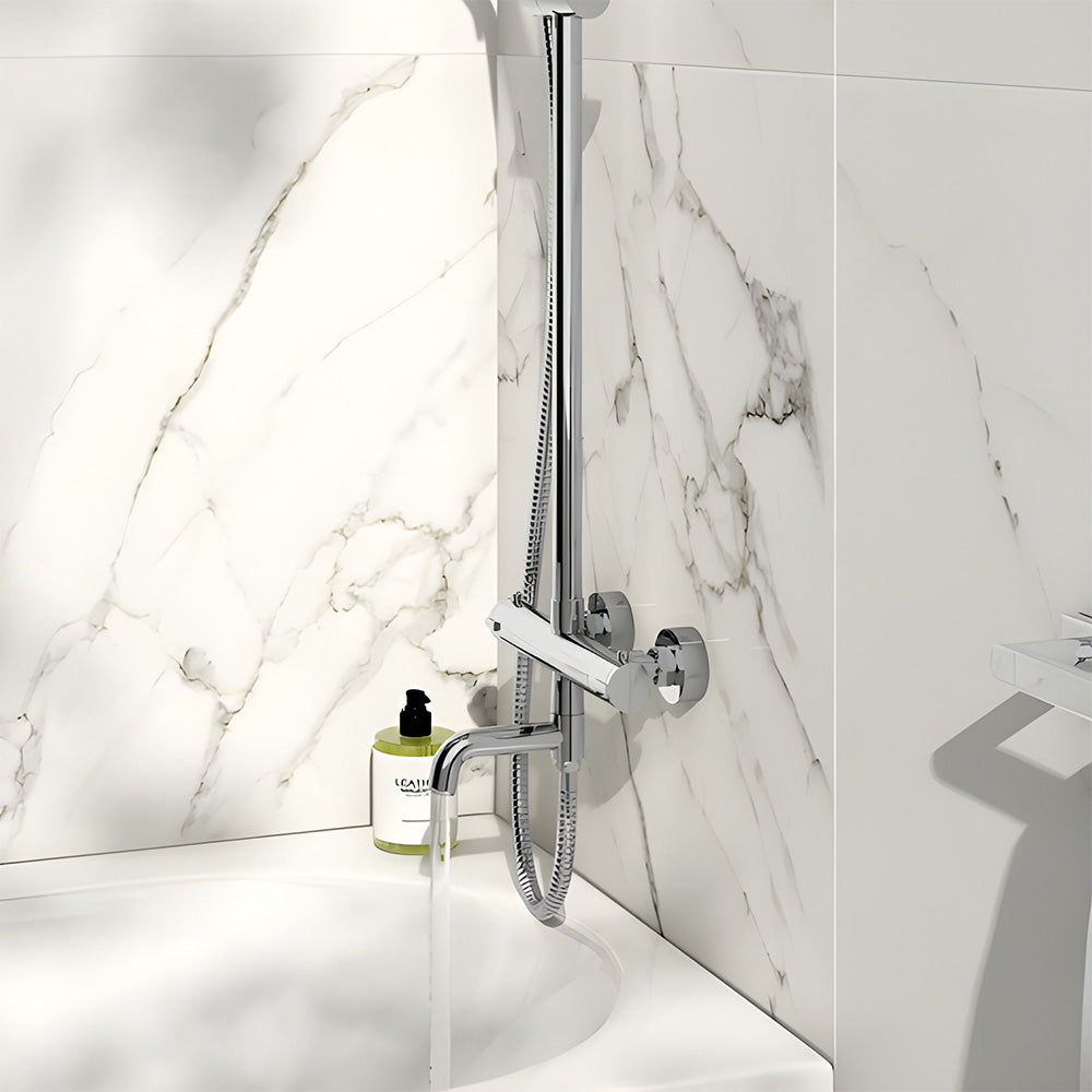 Luxe81 Solar Round Rigid Riser Shower with Bath Filler