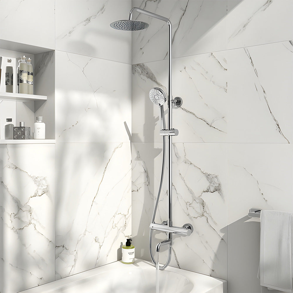 Bath Riser Tiled Luxe81 Solar Round Rigid Riser Shower with Bath Filler – Tiles and ...