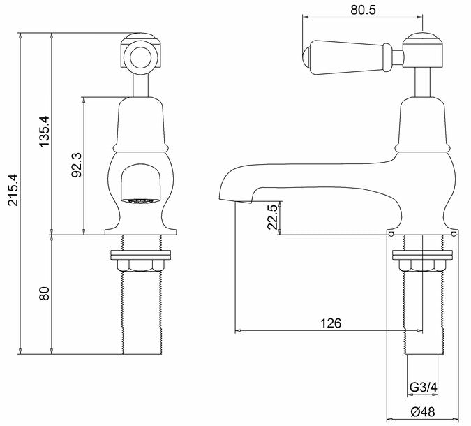 Burlington Quarter Turn Chrome Pillar Bath Taps Excluding Tap Heads