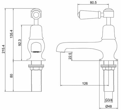 Burlington Quarter Turn Chrome Pillar Bath Taps Excluding Tap Heads