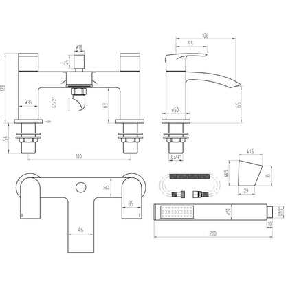 Luxe81 Belini Bath Shower Mixer Tap with Shower Kit and Wall Bracket