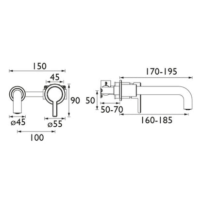 Heritage Dartmouth 2 Taphole Wall Mounted Basin Mixer