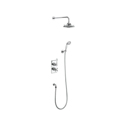 Burlington Trent TF2S Thermostatic Dual Outlet Concealed Divertor Shower Valve , Fixed Shower Arm, Handset & Holder with Hose with Rose