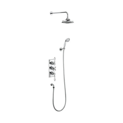 Burlington Trent TF3S Thermostatic Dual Outlet Concealed Shower Valve , Fixed Shower Arm, Handset & Holder with Hose with Rose