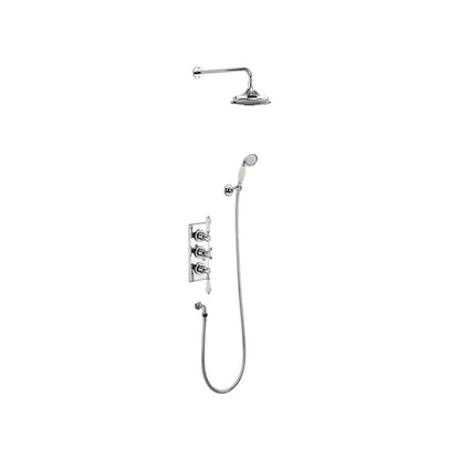 Burlington Trent TF3S Thermostatic Dual Outlet Concealed Shower Valve , Fixed Shower Arm, Handset & Holder with Hose with Rose
