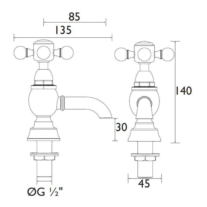 Heritage Hartlebury Basin Pillar Taps