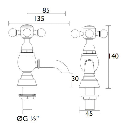 Heritage Hartlebury Basin Pillar Taps