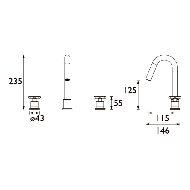 Heritage Salcombe 3 Taphole Basin Mixer