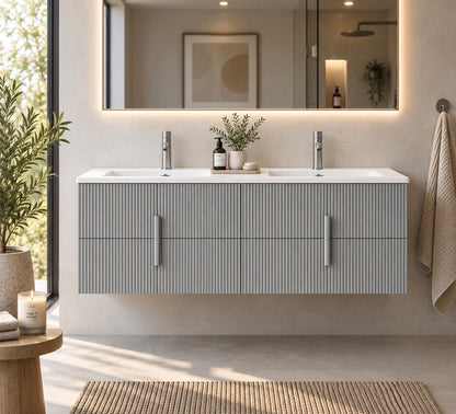 Luxe81 Tweed 1200 Light Grey Cabinet with Ceramic 1 Tap Hole Basin 1200 x 450 x 550 mm
