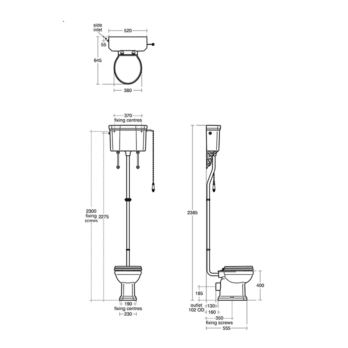Ideal Standard U470301 Waverly White High-Level WC Pan 645mm And Cistern Pack
