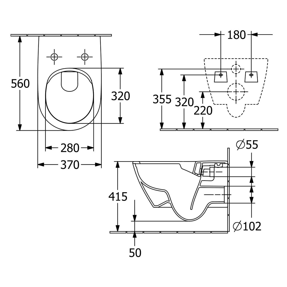 Villeroy VBP-24-0404 And Boch Subway 2.0 560mm Wall-Mounted DirectFlush Rimless Washdown WC Pan With Seat