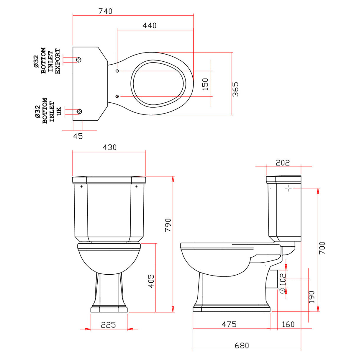 Silverdale Victorian Close Coupled Pan With Cistern – 740mm