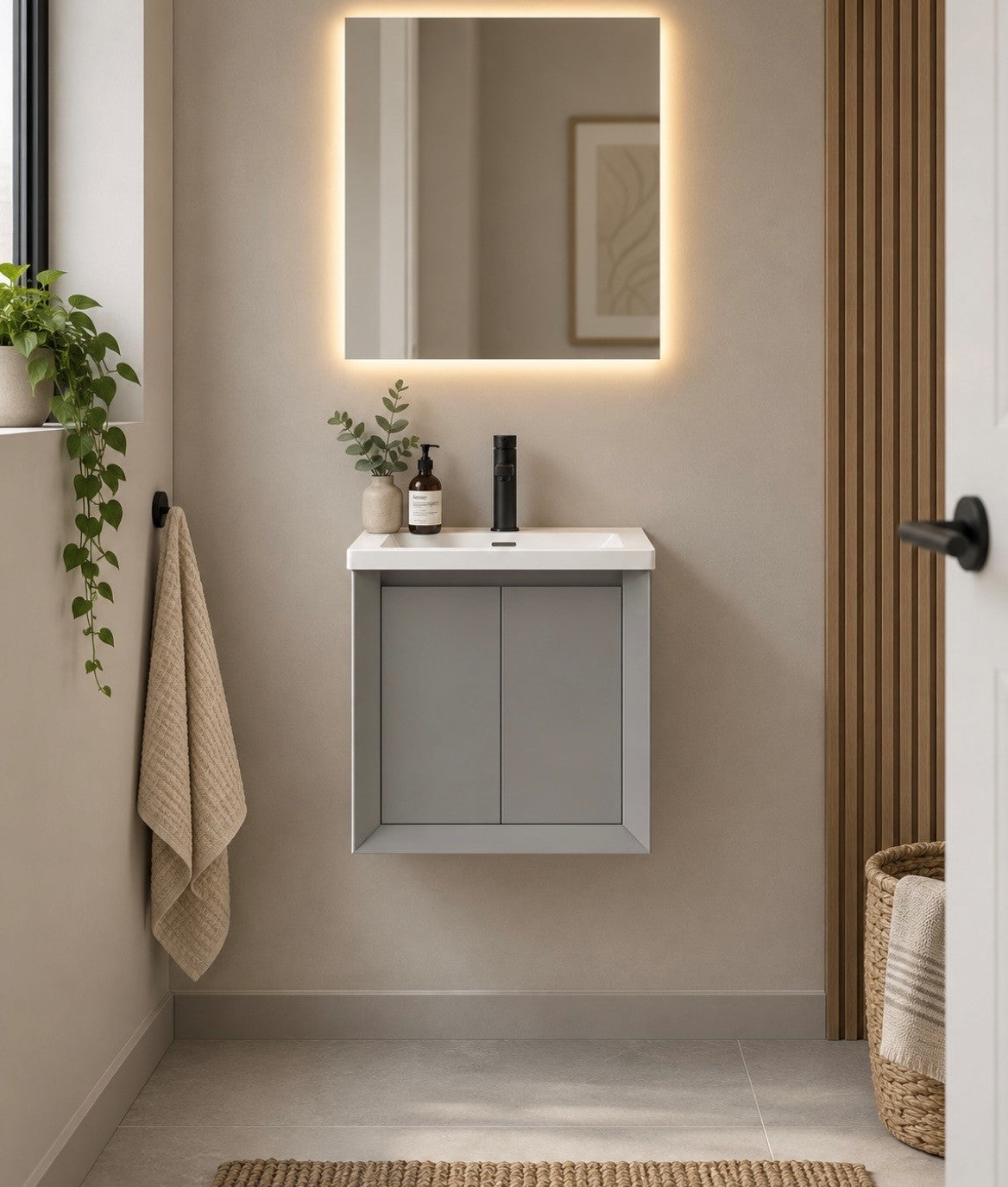 Luxe81 Val 400mm 2 Door Matt Grey Cabinet and Basin