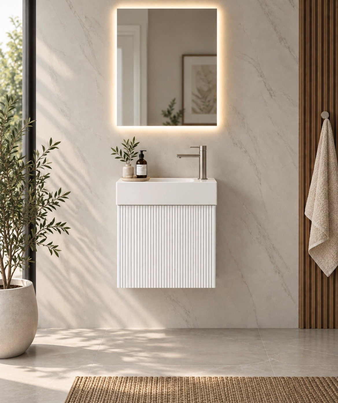 Luxe81 RIO 450mm 1 Door Matt White Flute Cabinet and Basin