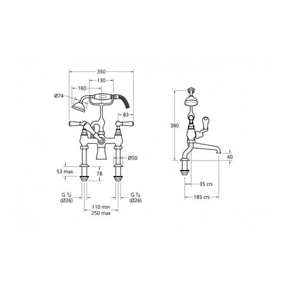 Lefroy Brooks Classic White Lever Deck Bath Shower Mixer WL1100