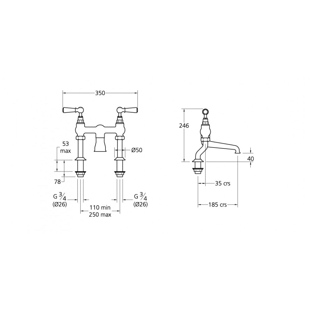 Lefroy Brooks Classic White Lever Deck Mounted Bath Filler WL1107