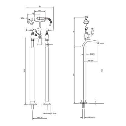 Lefroy Brooks Classic White Lever Bath Shower Mixer With Standpipes WL1144