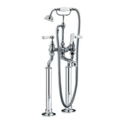 Lefroy Brooks Classic White Lever Bath Shower Mixer with Standpipe Sleeves Rim Mounting WL1145
