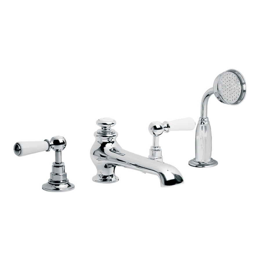 Lefroy Brooks Classic White Lever 4-Hole Bath Set With Diverter & Pull-Out Hand Shower WL1250