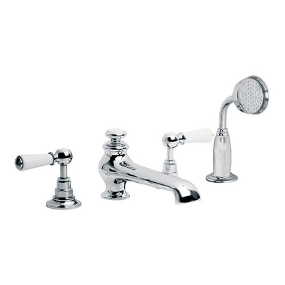 Lefroy Brooks Classic White Lever 4-Hole Bath Set With Diverter & Pull-Out Hand Shower WL1250