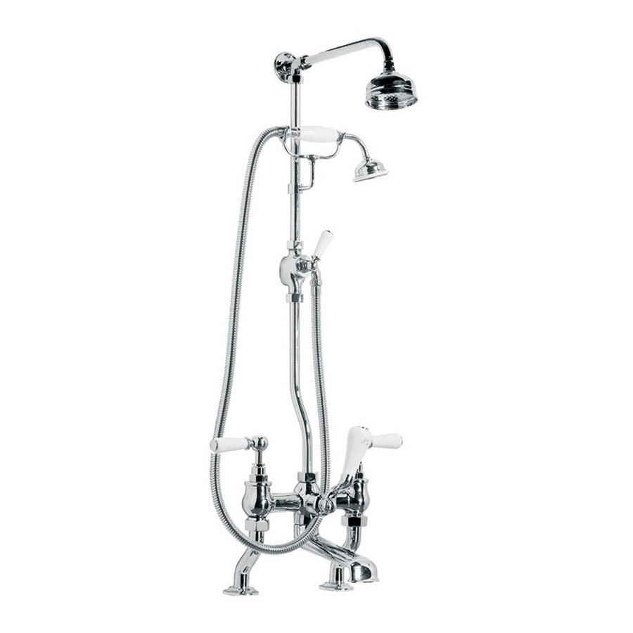 Lefroy Brooks Classic White Lever Bath Shower Mixer with Riser Kit, Lever Diverter, Hand Shower & 5" Rose WL1700
