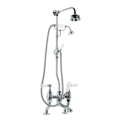 Lefroy Brooks Classic White Lever Bath Shower Mixer with Riser Kit, Lever Diverter, Hand Shower & 5" Rose WL1700