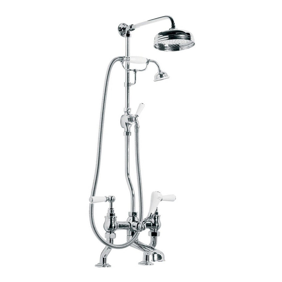 Lefroy Brooks Classic White Lever Bath Shower Mixer with Riser Kit, Lever Diverter Hand Shower & 8" Rose WL1701