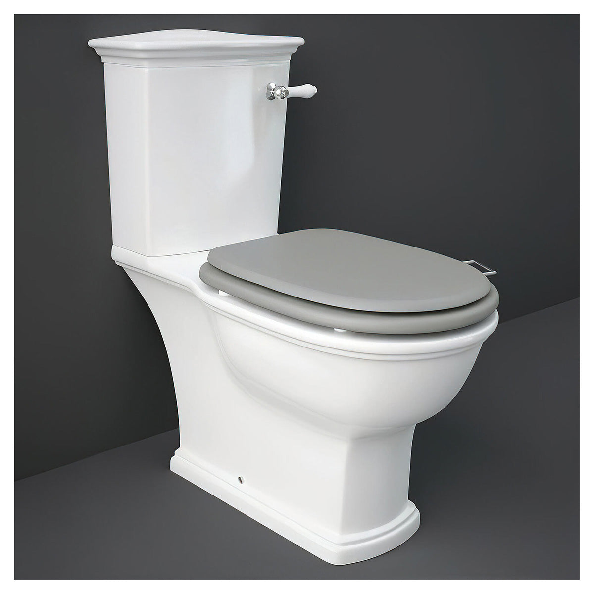 RAK Washington WT11AWHA Close Coupled WC With Front Lever Cistern And Matt Soft Close Wood Seat