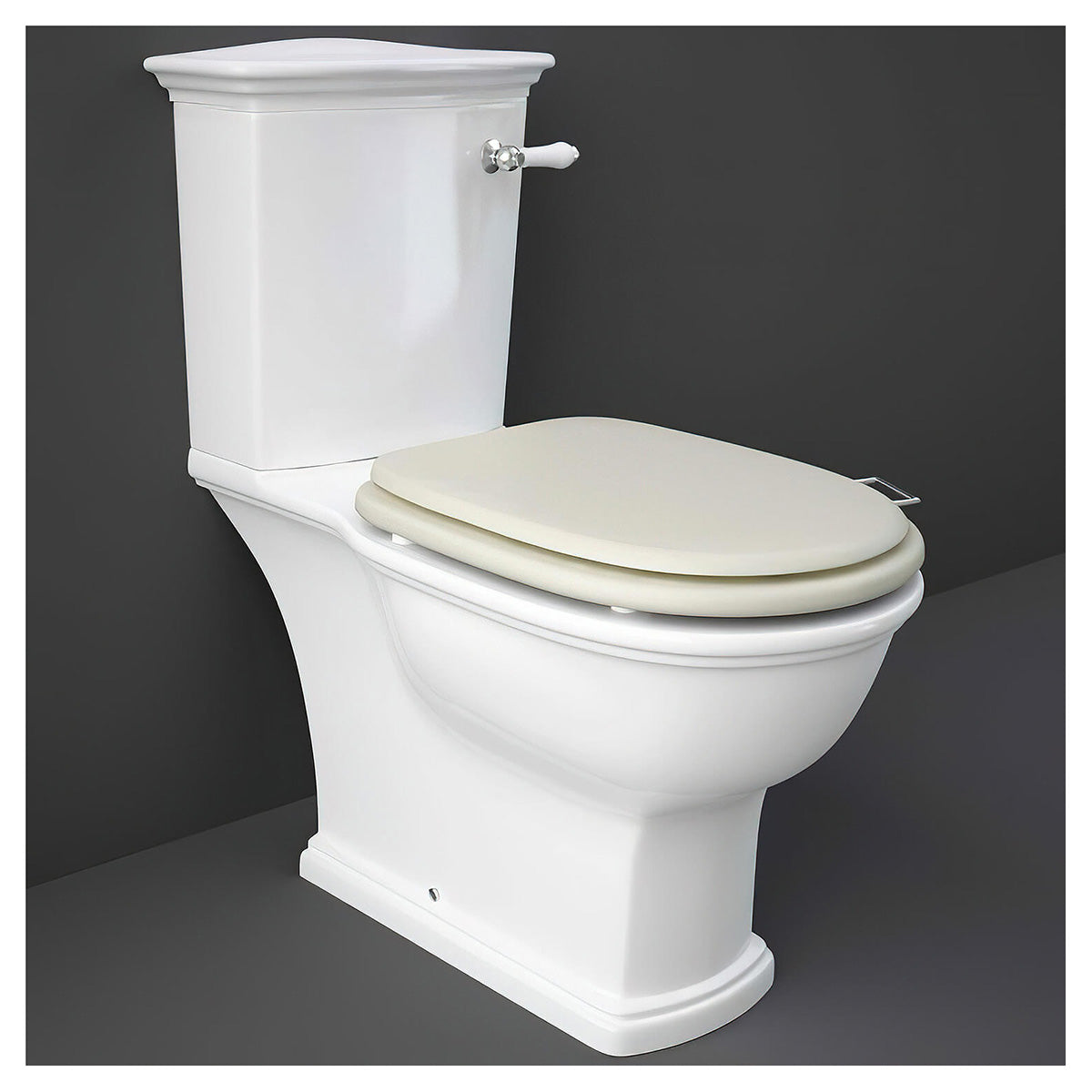 RAK Washington WT11AWHA Close Coupled WC With Front Lever Cistern And Matt Soft Close Wood Seat