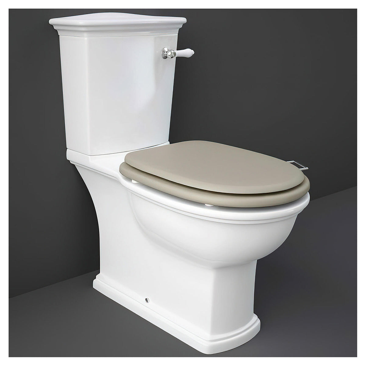 RAK Washington WT11AWHA Close Coupled WC With Front Lever Cistern And Matt Soft Close Wood Seat
