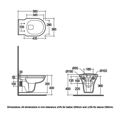 Rak WT18AWHA Washington Wall Hung Pan With Matt White Soft Close Seat
