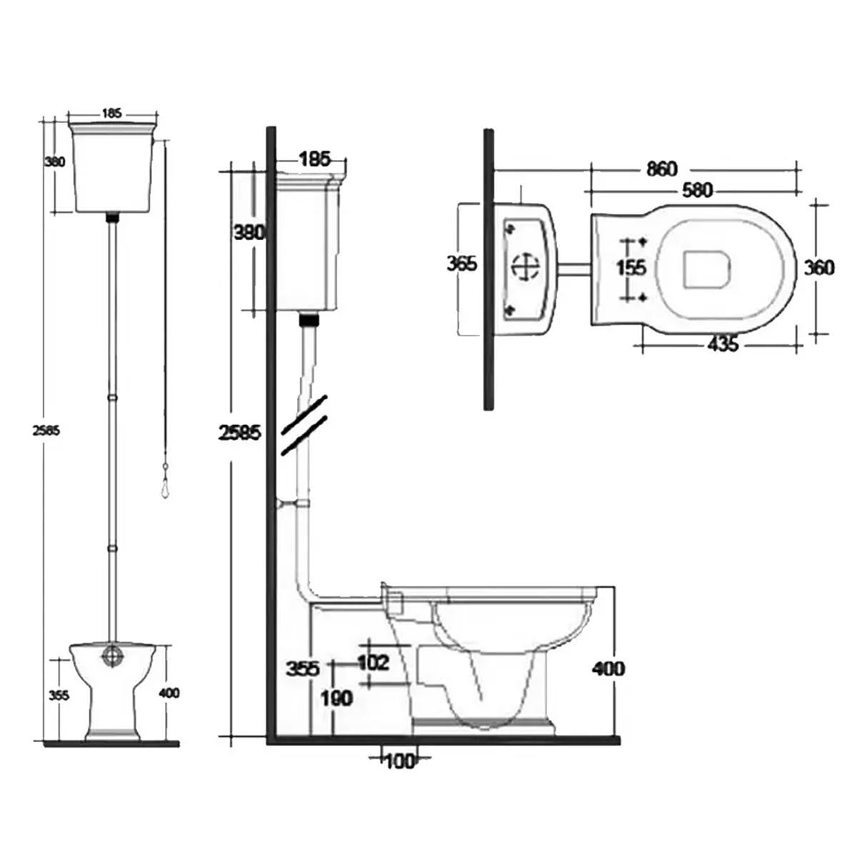 RAK WT21AWHA Washington High Level White Toilet With Soft Close Wood Seat