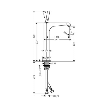 AXOR 36104000 Citterio E Tall Single Lever Basin Mixer 250 with Pin Handle