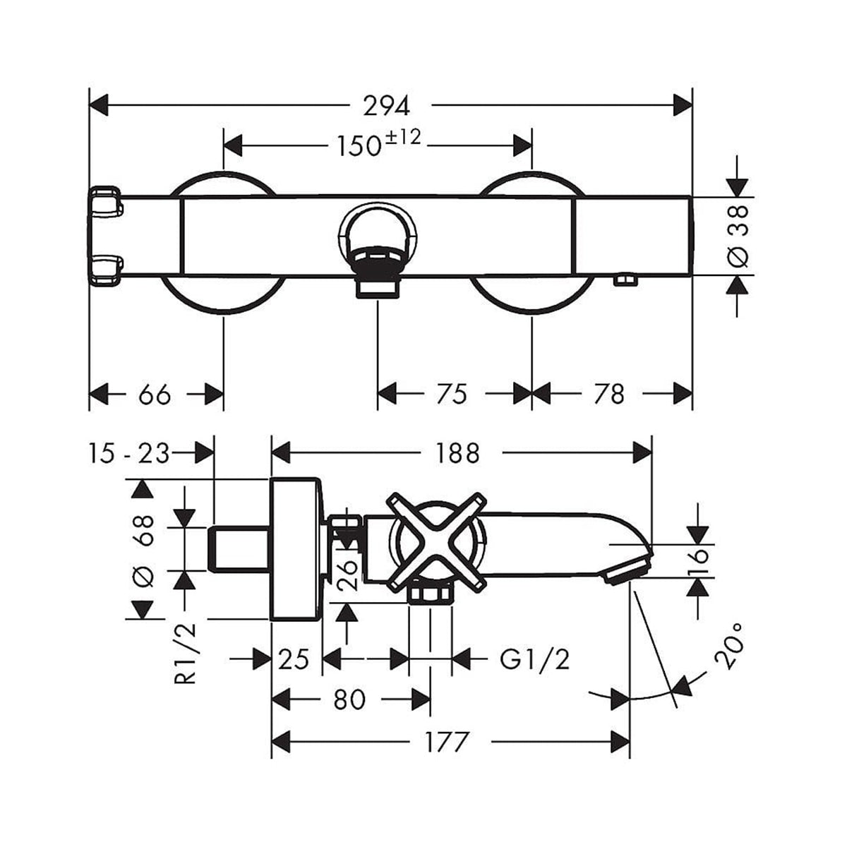 AXOR 36140000 Citterio E Exposed Thermostatic Bath Shower Mixer
