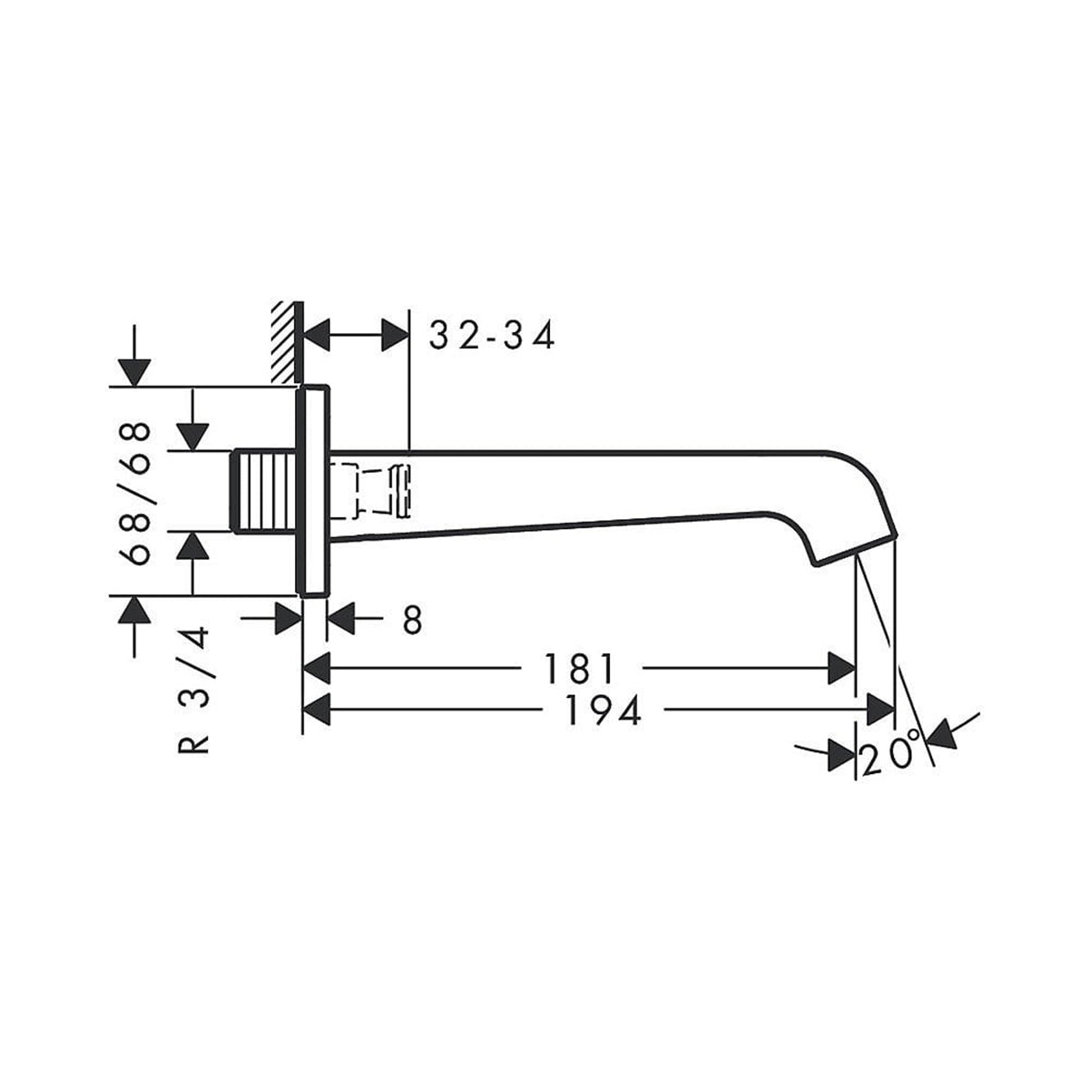 AXOR 36425000 Citterio E Wall-Mounted Bath Spout for Efficient Water Flow