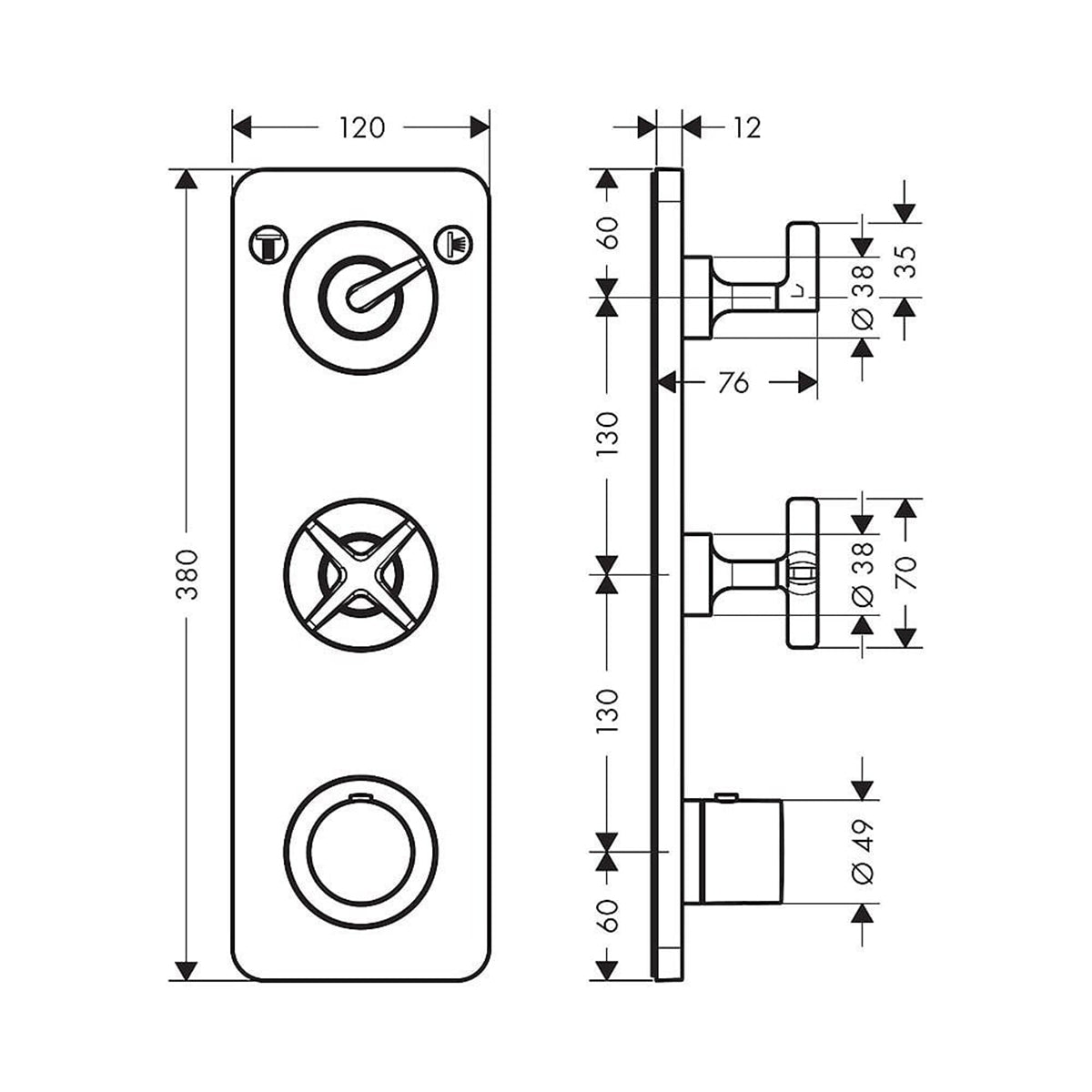 AXOR 36703000 Citterio E Two-Outlet Thermostatic Shower Valve for Precise Control