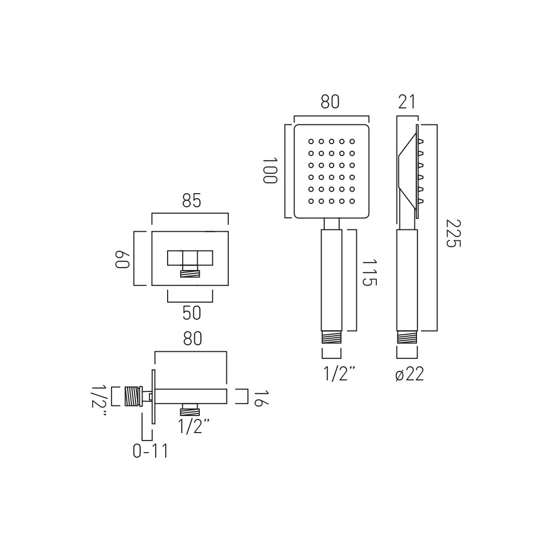 Vado AQB-SFMKWO/SQ-C/P Aquablade Square Mini Shower Kit With Integra