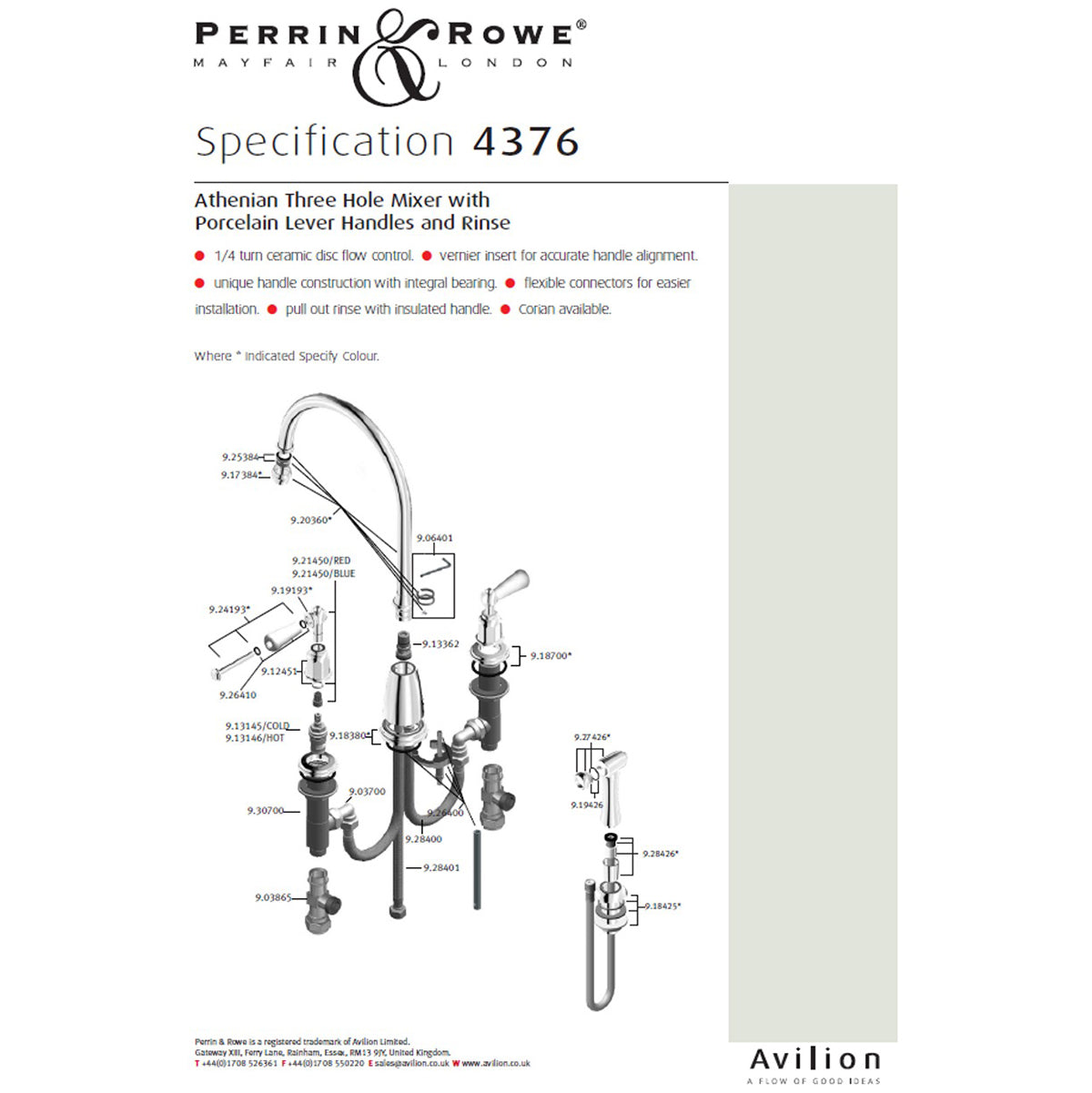 Perrin & Rowe Athenian 4376 Mixer Tap with Lever Handles and Rinse