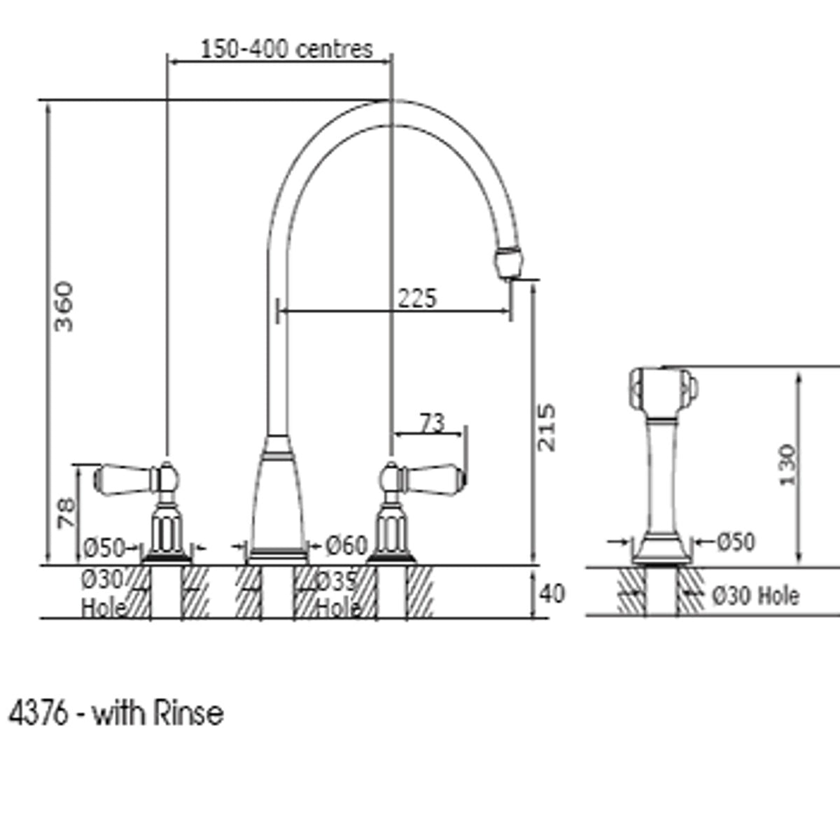 Perrin & Rowe Athenian 4376 Mixer Tap with Lever Handles and Rinse