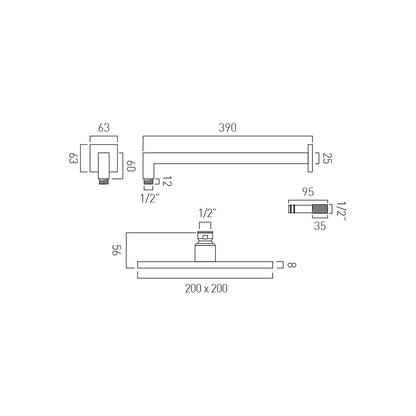 Vado ATM-HEADSQ/B/SA/A-CP Atmosphere Air-Injected 200MM Square
