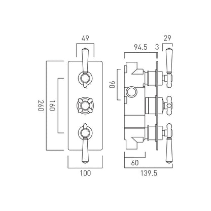 Vado Axbridge 3 Handle 2 Outlet Concealed Valve