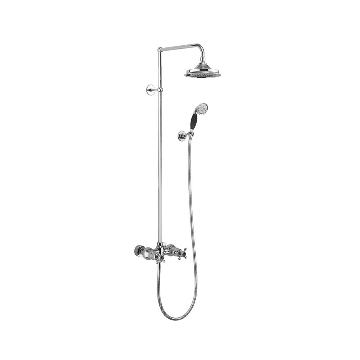Burlington Eden BEF2S Thermostatic Exposed Shower Bar Valve Dual Outlet, Rigid Riser, Swivel Shower Arm, Handset & Holder with Hose with Rose
