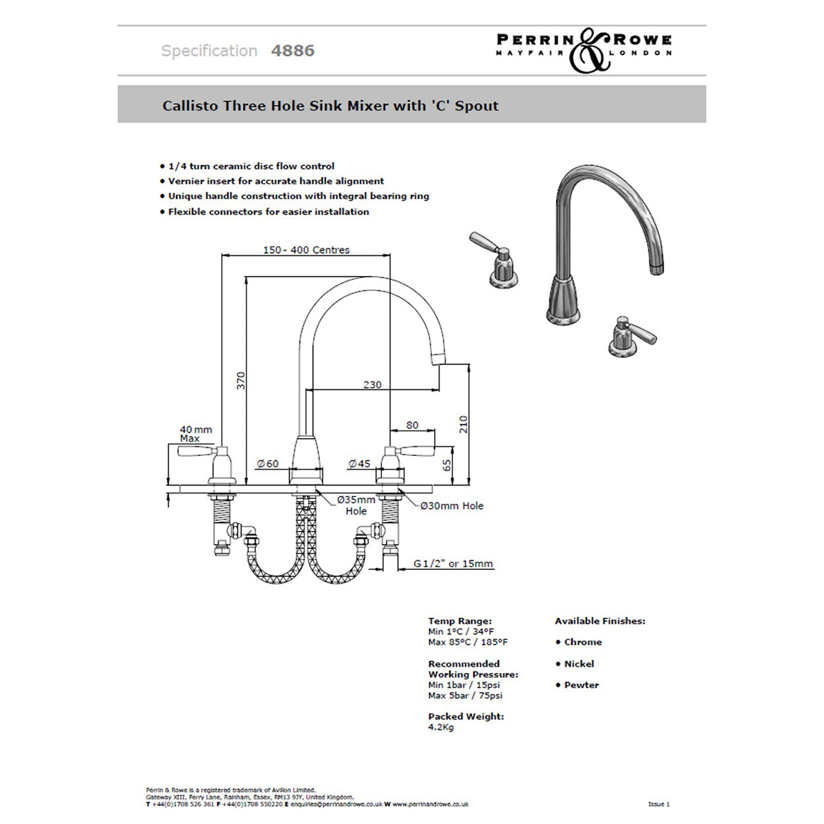 Perrin and Rowe Callisto 4886 Kitchen Tap