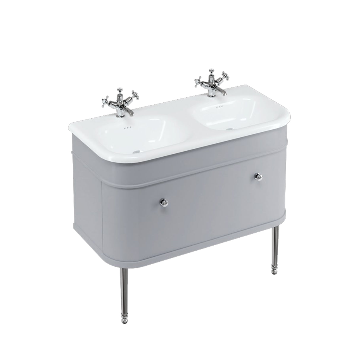 Burlington Bathrooms Chalfont 1000mm Single Drawer Unit with Natural Stone Roll Top Basin - Classic Grey