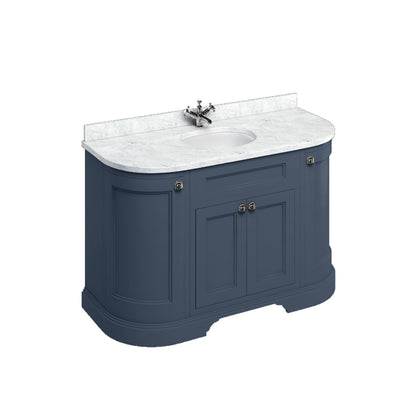 Burlington Bathrooms Freestanding 134 Curved Unit with Carrara White Worktop, Doors & Integrated White Basin