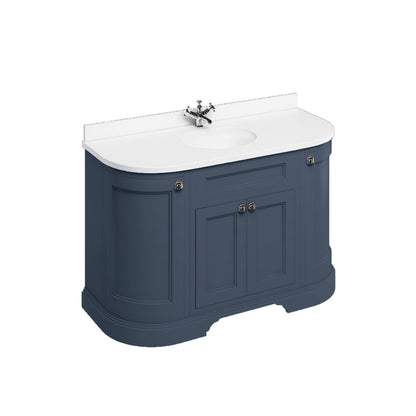 Burlington Bathrooms Freestanding 134 Curved Unit with White Worktop, Doors & Integrated White Basin